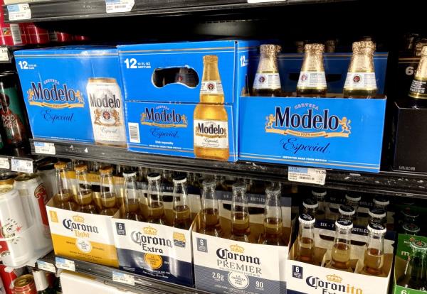 Bottles of Modelo and Corona on the shelf