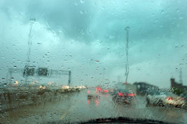 Rain on windshield.