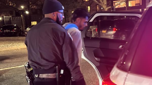 Perp walk of 2 suspects at the 1st precinct In Manhattan