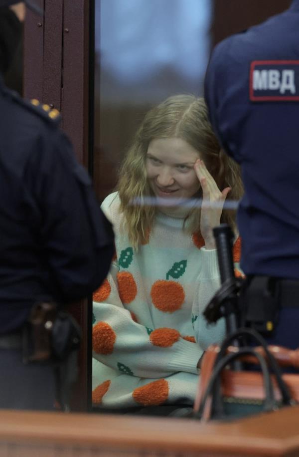 Darya Trepova sits in an enclosure for defendants before a court hearing in Saint Petersburg, Russia, January 25, 2024