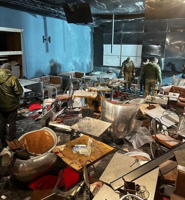 Image shows the bloody aftermath of the St. Petersburg café bombing 