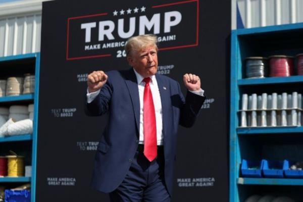 Former President Do<em></em>nald Trump dances after finishing his remarks at a rally in Summerville, S.C., Monday, Sept. 25, 2023. (AP Photo/Artie Walker Jr.)