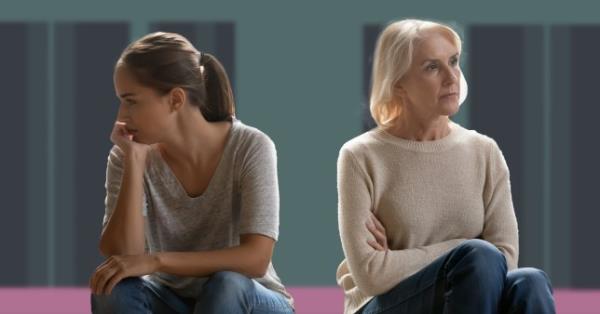 Woman and mother facing away from each other