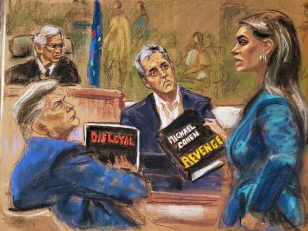 Cohen on the stand in court sketch