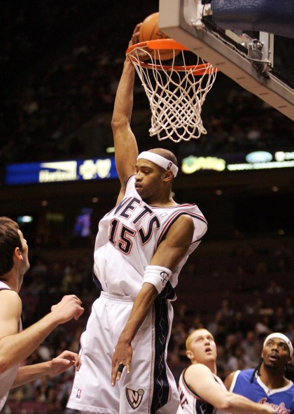 Vince Carter speaks during a news co<em></em>nference for The Naismith Basketball Hall of Fame at the NCAA college basketball Tournament on Saturday, April 6, 2024, in Phoenix. 