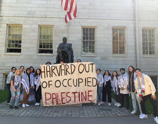 Students with Harvard's Palestine Solidarity Committee are pictured.