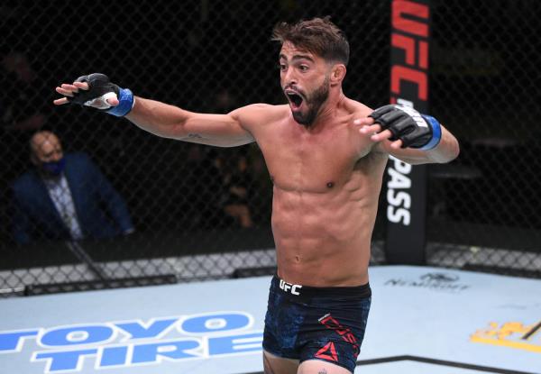 LAS VEGAS, NEVADA – SEPTEMBER 19: Randy Costa reacts after his knockout victory over Journey Newsom in their bantamweight bout during the UFC Fight Night event at UFC APEX on September 19, 2020 in Las Vegas, Nevada. (Photo by Chris Unger/Zuffa LLC)