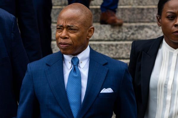 Mayor Eric Adams exits the Thurgood Marshall Courthouse after making the first appearance in his corruption case on October 2, 2024 in New York City.