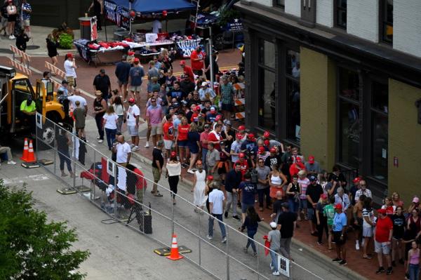 Trump supporters lined up to get into the arena in Grand Rapids.