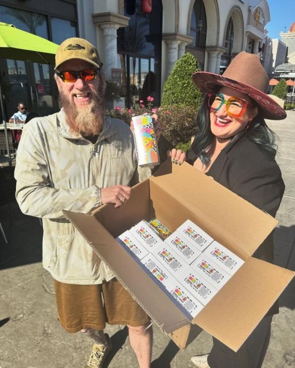 Joy Hoover with box of lip gloss