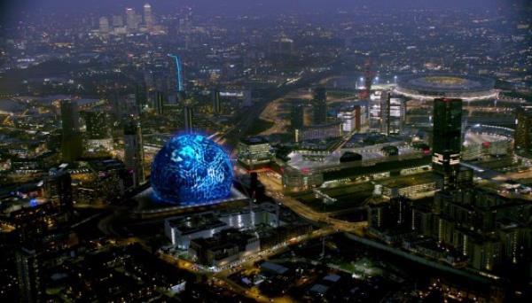 THIS is the first artist?s impression of the MSG Sphere, the music venue proposed for east London. The crystal-ball-style structure, near the Olympic Park in Stratford, will feature a vibrating floor so its 18,000-strong crowd can feel the bass and a holographic co<em></em>ncierge to welcome them: First pic of how giant snow dome music sphere will look at five-acre former lorry park on the edge of Olympic Park, next to Westfield