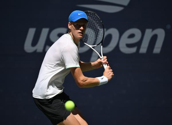  Jannik Sinner is seen on the practice court at the USTA Billie Jean King Natio<em></em>nal Tennis Center on August 23, 2024 in Flushing Queens. 