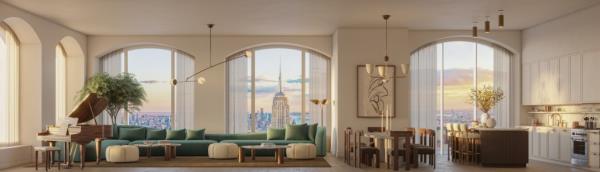 A panoramic rendering of the penthouse.