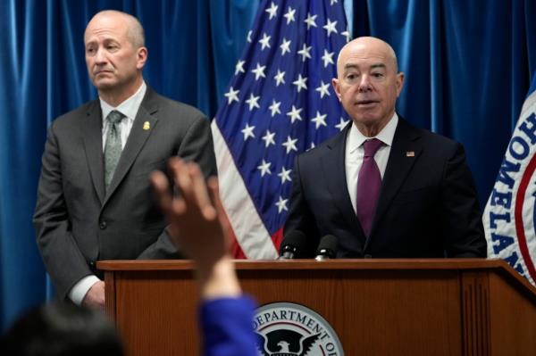 Homeland Security Secretary Alejandro Mayorkas and Customs and Border Protection Acting Commissio<em></em>ner Troy Miller