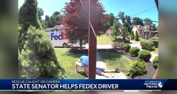 A Pennsylvania homeowner and his state senator neighbor sprang into action and administered life-saving aid after a FedEx driver collapsed in the resident's front yard while delivering a package last week.