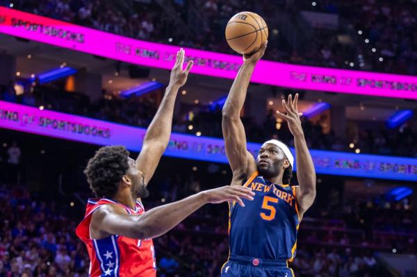 Precious Achiuwa played every minute of the fourth quarter during the Knicks' Game 4 win over the 76ers on April 28, 2024. 