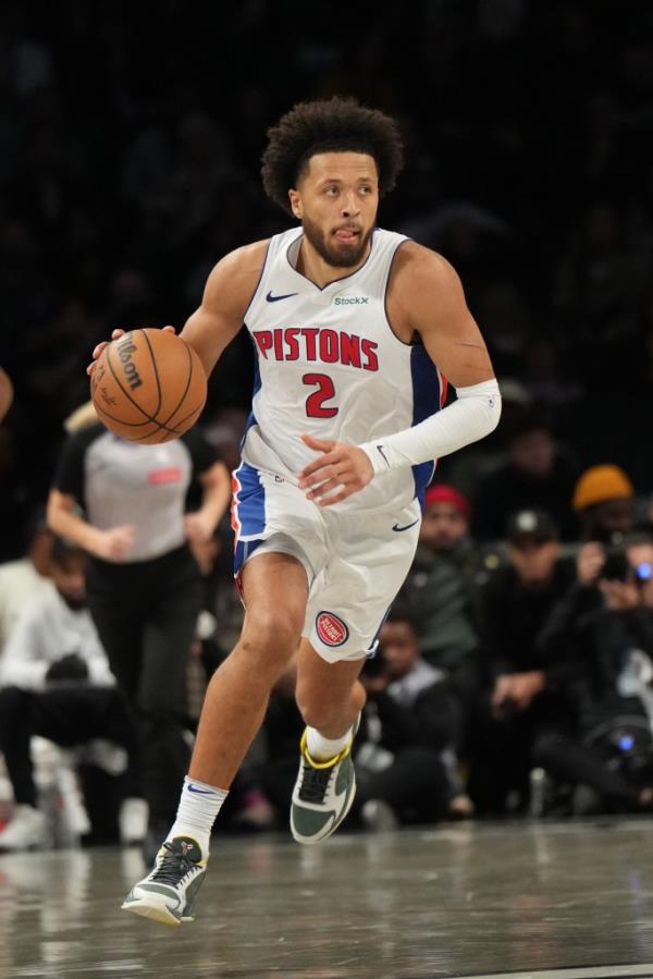 Cade Cunningham dribbles during the Pistons' win over the Nets on Nov. 3, 2024. 