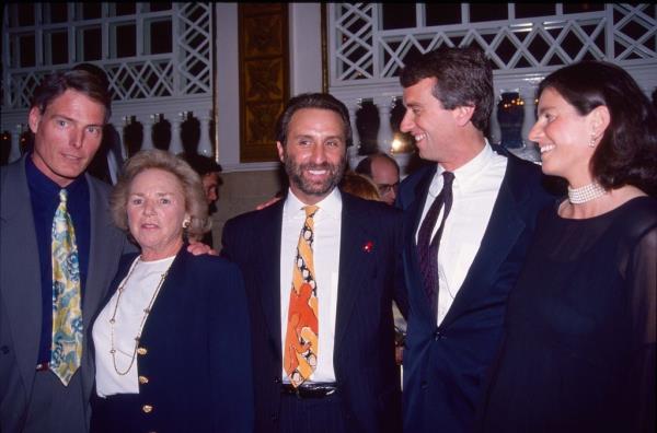 Christopher Reeve, Ethel Kennedy in a group shot with Robert Kennedy Jr. and Mary Kennedy.