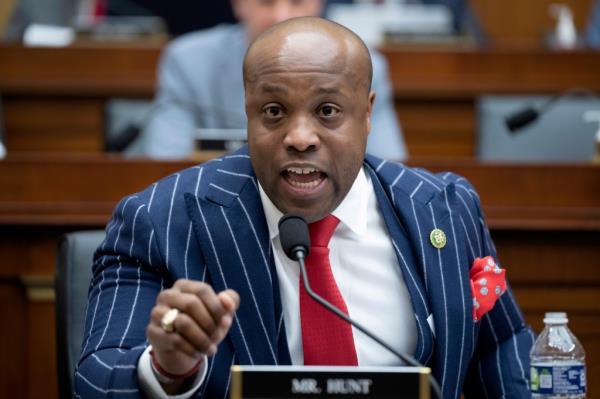 Rep. Wesley Hunt, R-Texas, speaking into a microphone during a meeting of the House Judiciary Committee at the Capitol in Washington