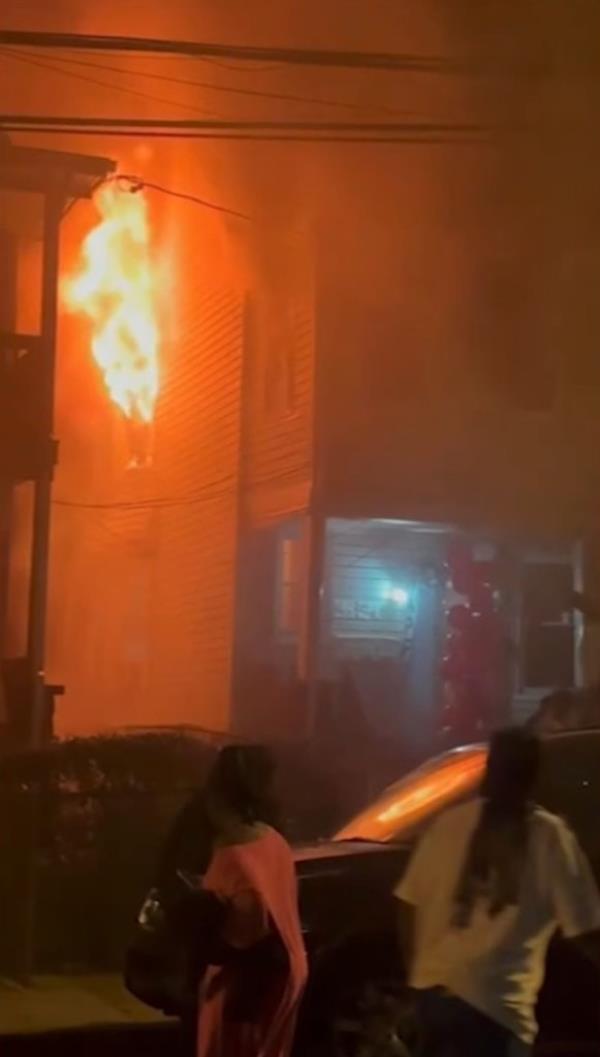 Photo of the blaze that killed two young girls in Newark. 