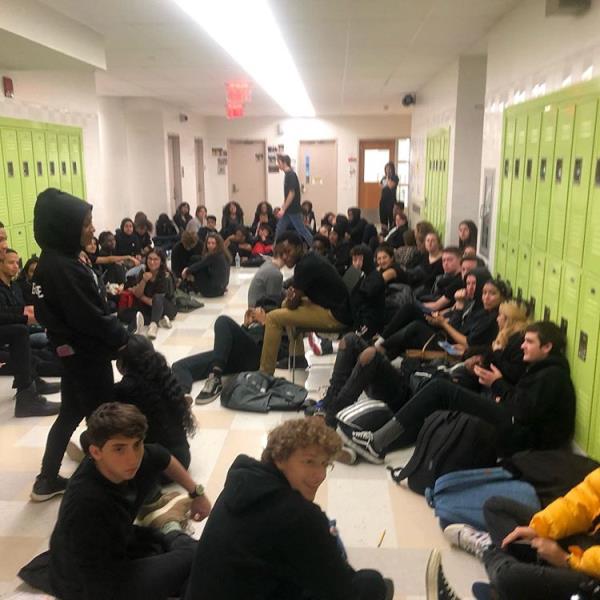 Beacon High School students participate in a sit-in Monday, Dec. 16, 2019. Scores of students staged a protest for what they call a pattern of campus-wide racism. 