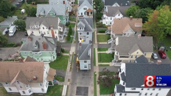 The houses being moved