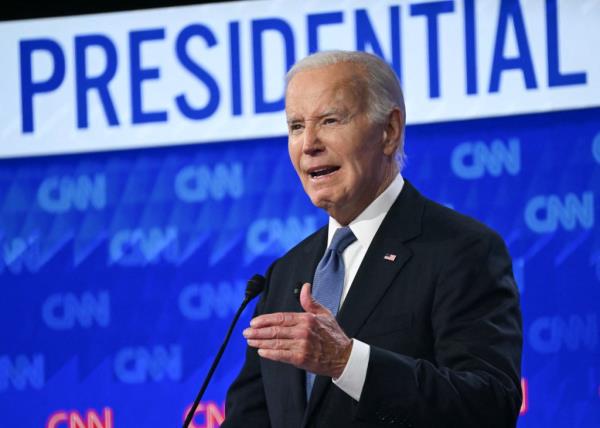 President Joe Biden speaks during the first presidential debate on June 27, 2024.