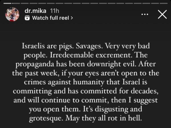 Antisemitic post from Mika Tosca