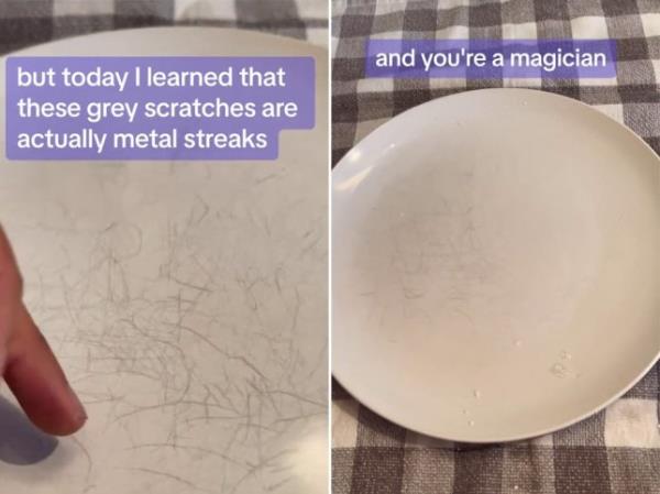 Those scratches on your plates are actually me<em></em>tal marks from cutlery ?– and they're easy to remove