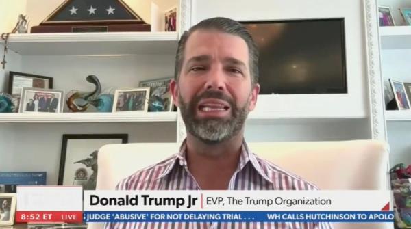 Do<em></em>nald Trump Jr. seen during an interview on Newsmax