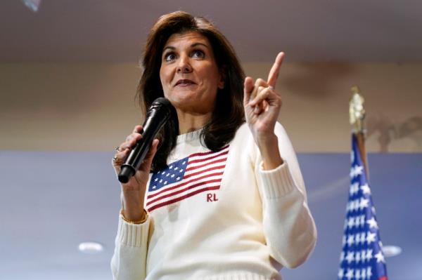 Nikki Haley speaks during a town hall, Dec. 18, 2023, in Nevada, Iowa.