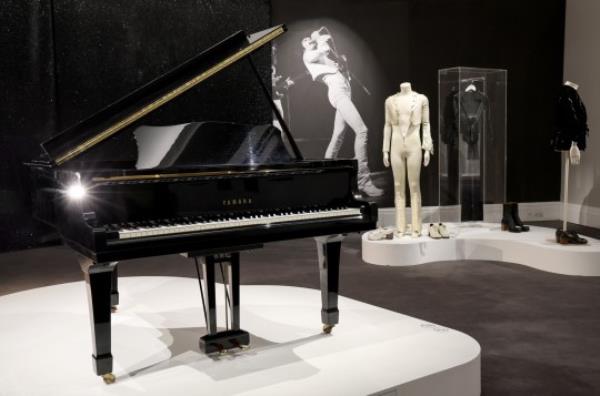 LONDON, ENGLAND - AUGUST 02: The piano belo<em></em>nging to Freddie Mercury is seen at 'Freddie Mercury: A World Of His Own', a free public exhibition of Freddie Mercury's perso<em></em>nal collection at Sotheby's on August 02, 2023 in London, England. The exhibition is open from the 4th August to 5th September. (Photo by Tristan Fewings/Getty Images for Sotheby's)