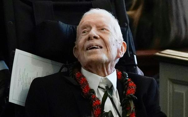 Former President Jimmy Carter departs after the funeral service for former first lady Rosalynn Carter