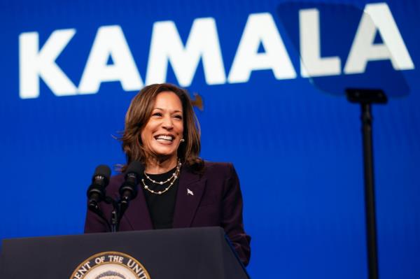 Vice President Kamala Harris speaks at the American Federation of Teachers' 88th Natio<em></em>nal Co<em></em>nvention on July 25, 2024 in Houston, Texas. The American Federation of Teachers is the first labor unio<em></em>n to endorse Harris for president since announcing her campaign. 