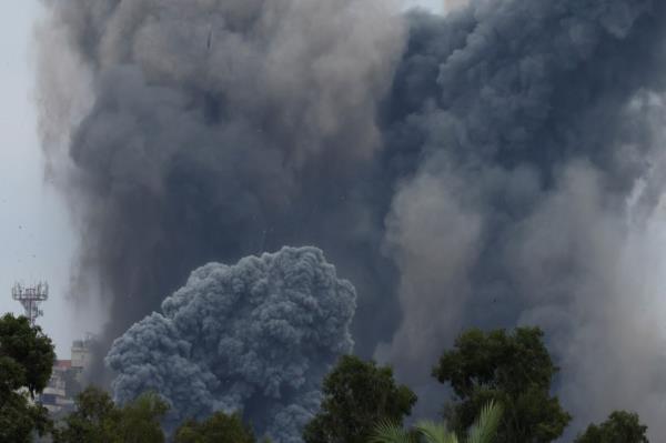 Smoke seen in Lebanon from an Israeli missile.