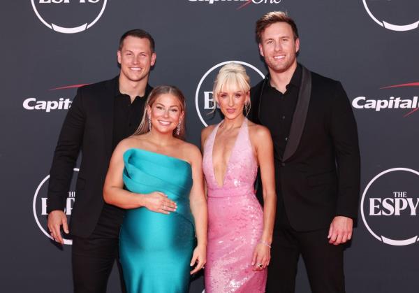 (L-R) Andrew East, Shawn Johnson, Nastia Liukin, and Ben Weyand at The 2023 ESPYS.