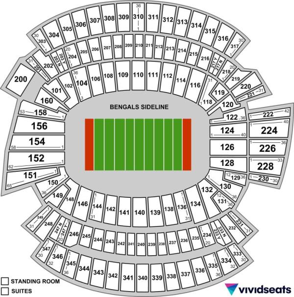 A map of Cincinnati's Paycor Stadium.