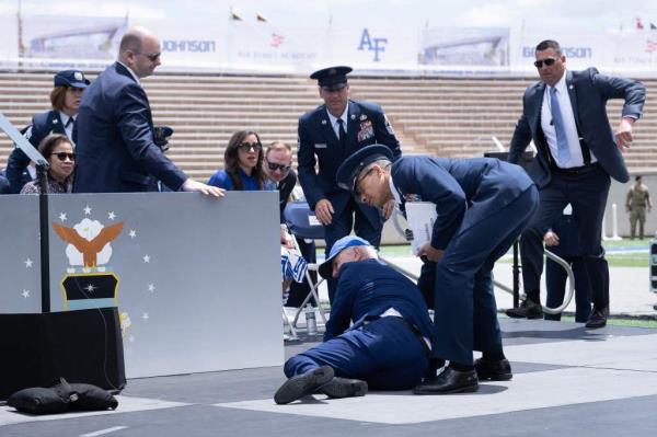 Biden fell down on stage at the Air Force Academy on June 1, 2023.