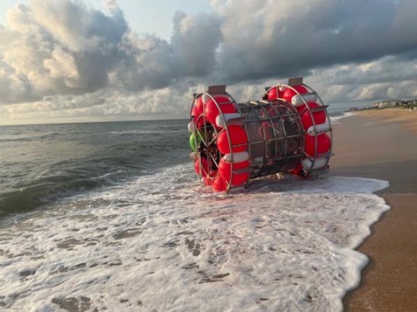 Florida man arrested trying to cross Atlantic to Lo<em></em>ndon in floating human-sized hamster wheel