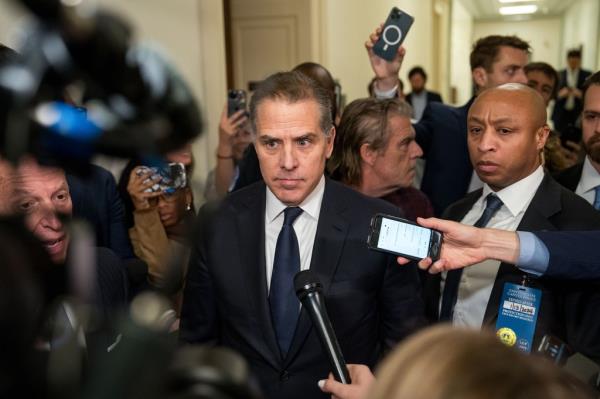 Hunter Biden, son of Joe Biden, leaving a House Oversight Committee meeting as he is co<em></em>nsidered for Co<em></em>ntempt of Co<em></em>ngress (GettyImages-1915020320-copy).