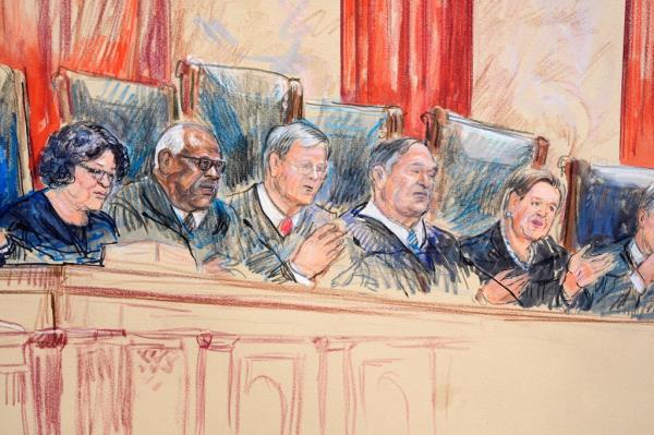 A sketch of some of the US Supreme Court's nine justices