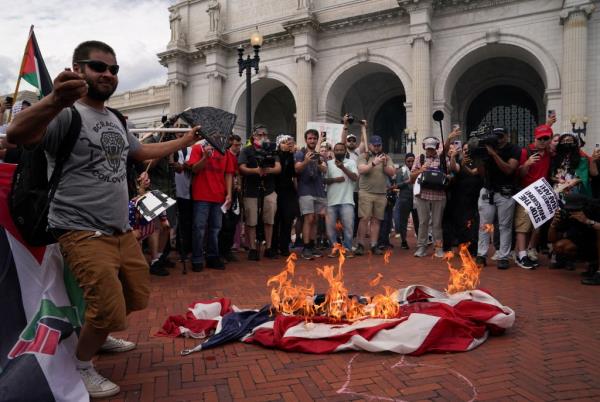 Burning American flag.