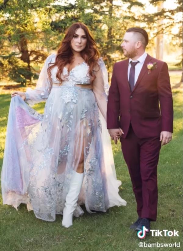 TikToker wears lilac sheer gown on wedding day