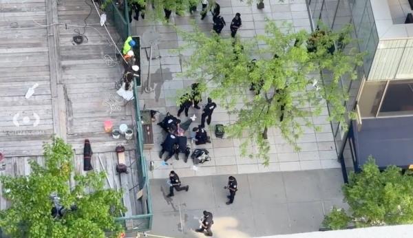 Citizen video shows the scene wher<em></em>e a person was reportedly shot near SPring St. and Varick St in Manhattan, Tuesday, May 7, 2024.