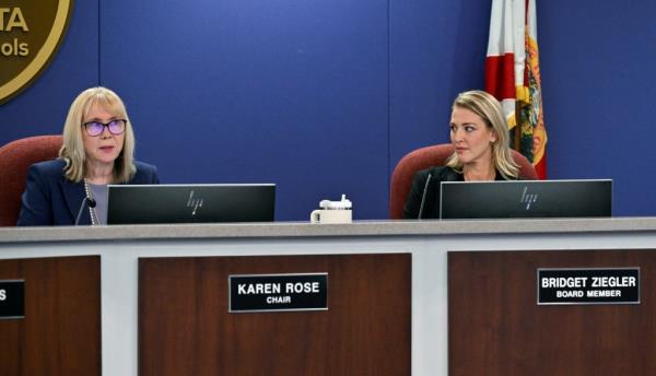 Sarasota County School Board chair Karen Rose introduces a non-binding resolution asking for the resignation of school board member Bridget Ziegler