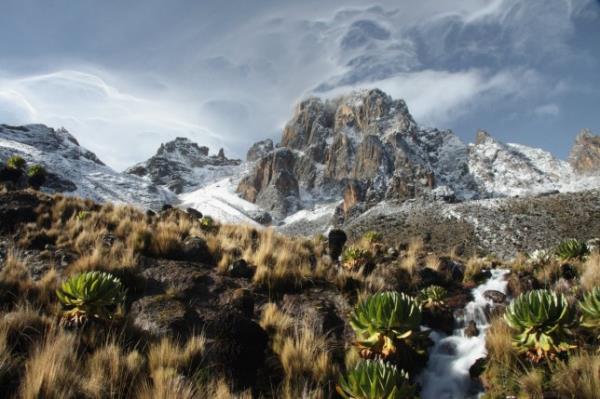 Sunrise on Mount Kenya from Shipton Camp.