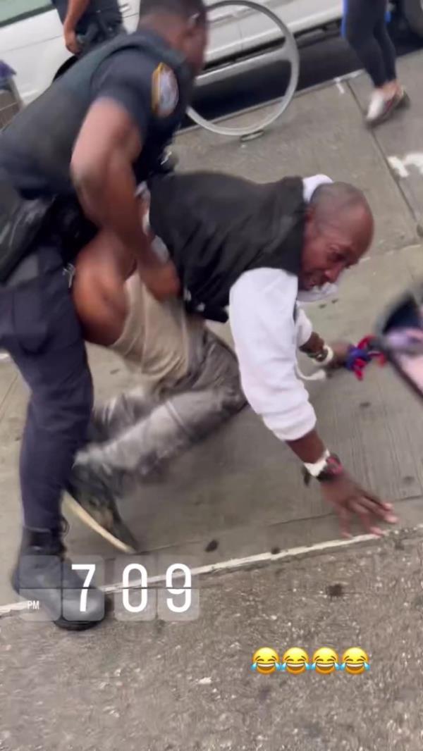 43rd Precinct Officers arresting Ernst Delma on skateboard after assault on female police officer, taken to St. Barnabas for e<em></em>valuation