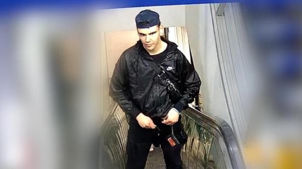 Ebejer tied up his drawstring pants as he left the supermarket. NSW Police/Supplied