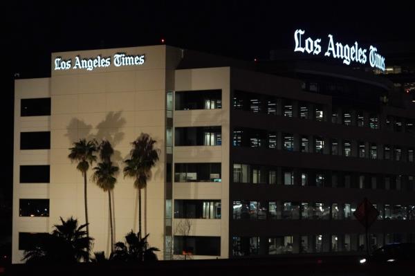 LA Times newspaper sign on headquarters.