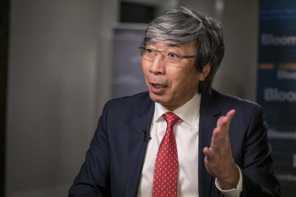 Patrick Soon-Shiong sitting during interview.